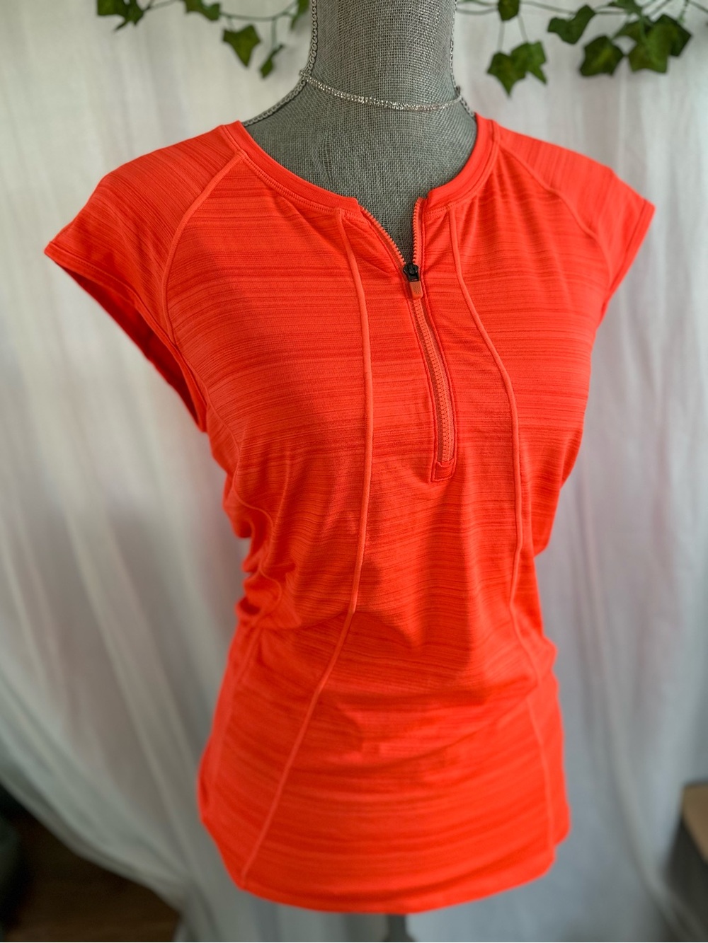 Athleta Neon Coral Zip-Front Cap-Sleeve Tank